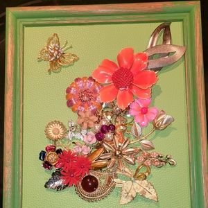 Framed vintage jewelry art